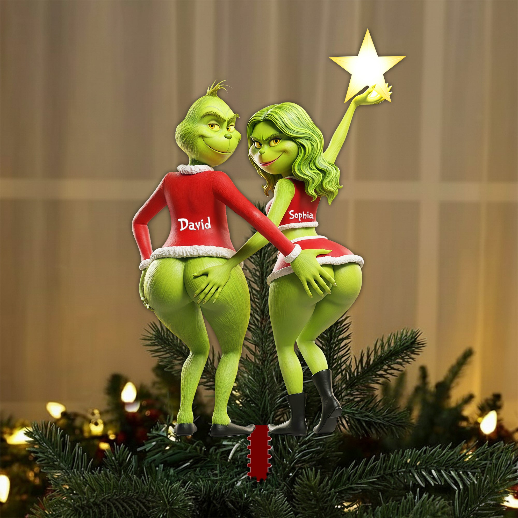 Flirty Couple Christmas Tree Topper - Personalized Gift For Couples 07OHLU201125-Homacus