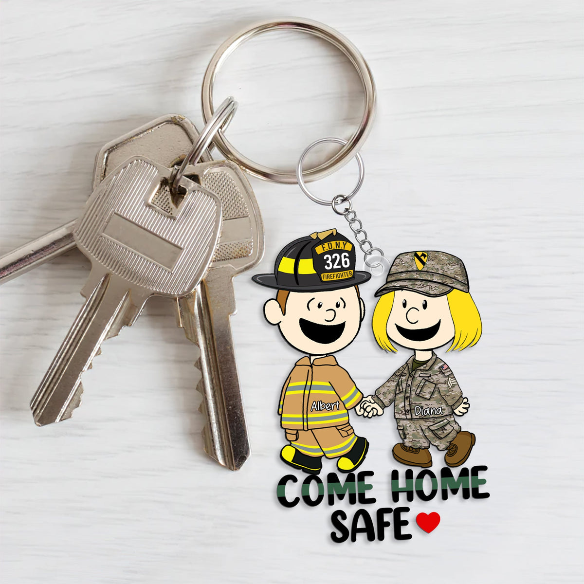 Personalized Gifts For Couple Keychain, Come Home Safe Custom Job Costume 02QHQN130125-Homacus