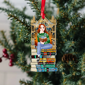 Personalized Christmas Gifts For Book Lovers Ornament 05hupu160924pa A Girl Sitting On Stack Of Books Reading-Homacus