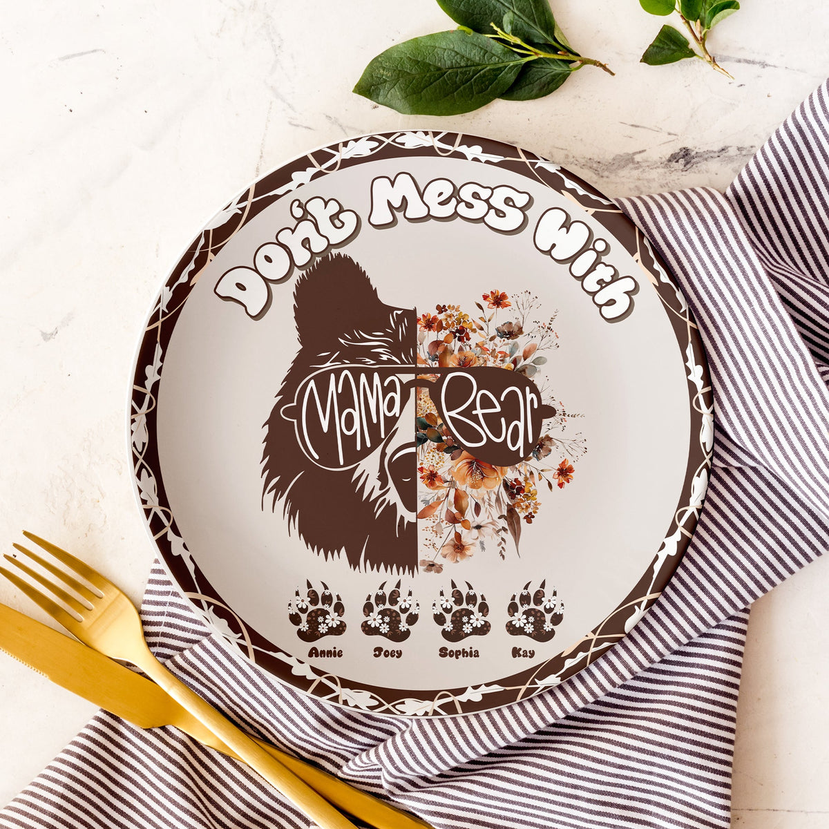 Mama Bear Ceramic Round Plate - Personalized Gift For Mom 02XQLU250325-Homacus
