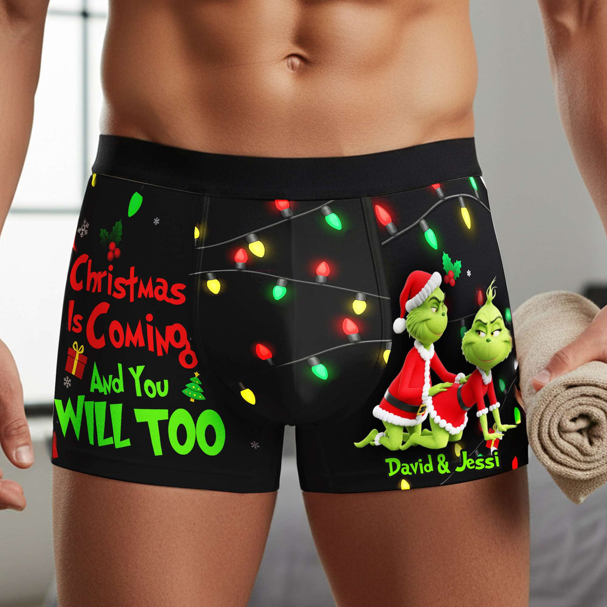 Saucy Green Couple Christmas Boxers - Personalized Gifts For Him 03NALU160925-Homacus