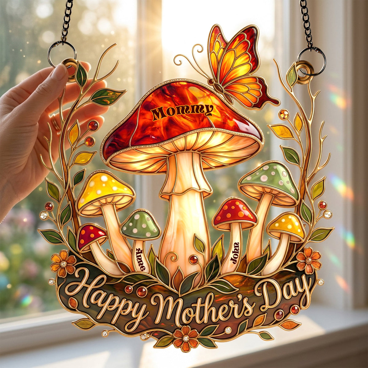 Whimsical Mushroom Mom Suncatcher - Personalized Gift For Moms 04PALU140426-Homacus