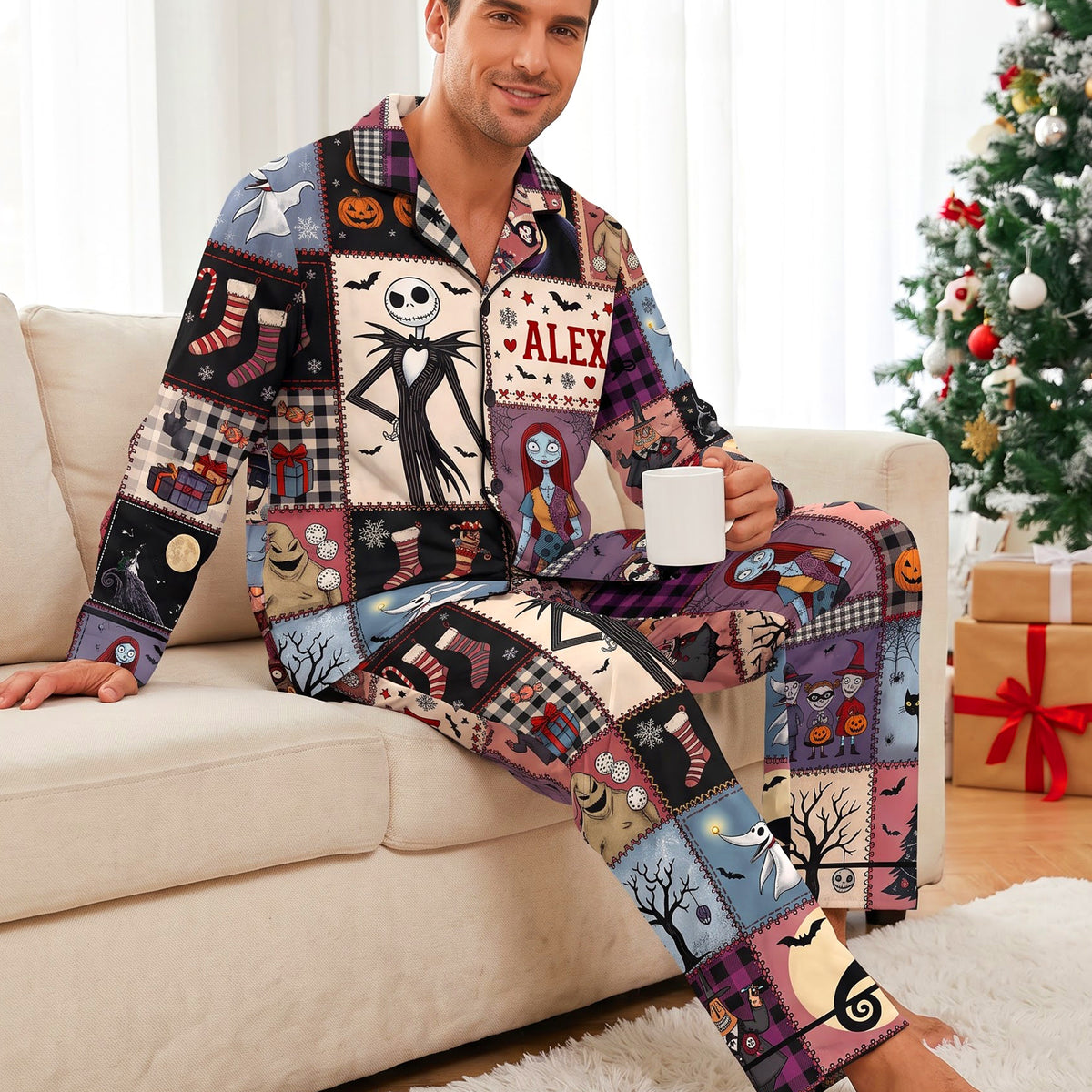 Mischievous Night Button Up Pajama Set - Personalized Gifts For Couple 06NAQN270826