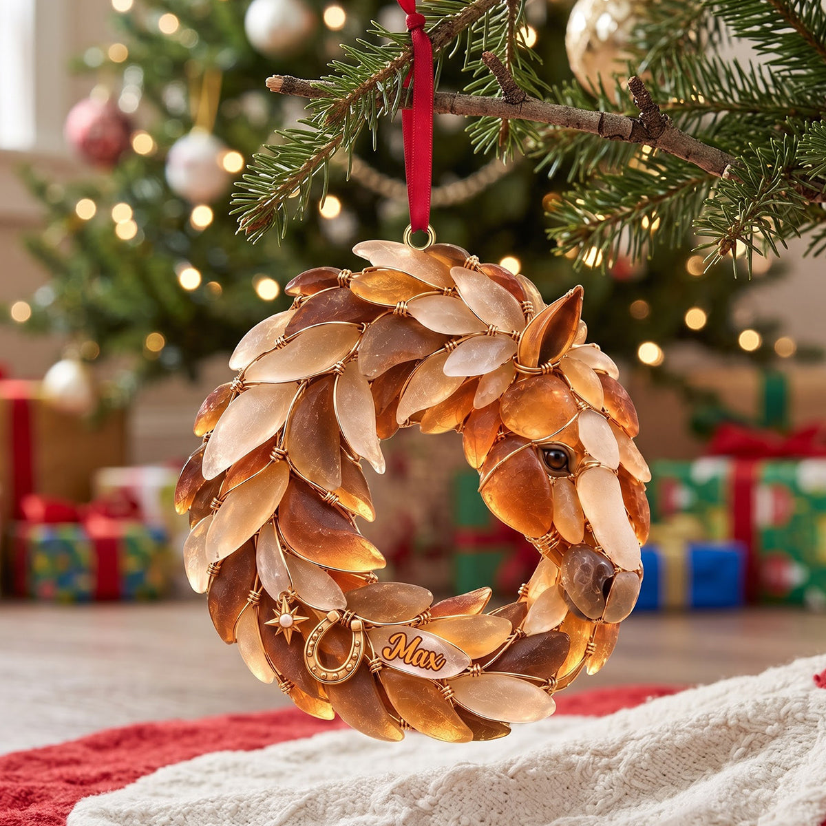 Horse Wreath Sea Glass Effect Ornament - Personalized Gifts For Horse Lovers 06qhtn121026-Homacus