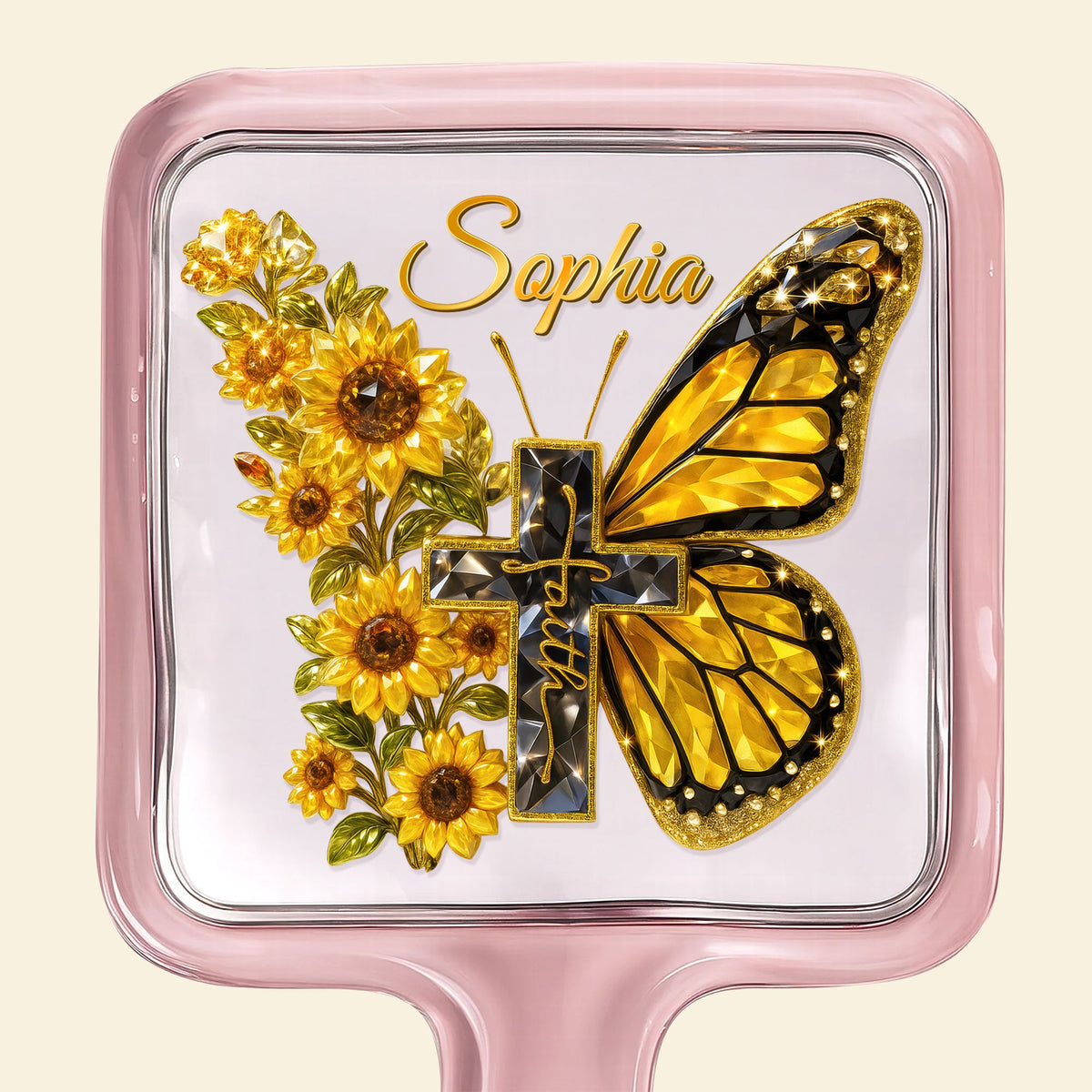 Butterfly Cross Floral Handheld Mirror – Personalized Gifts For Christians 04huqn051225-Homacus