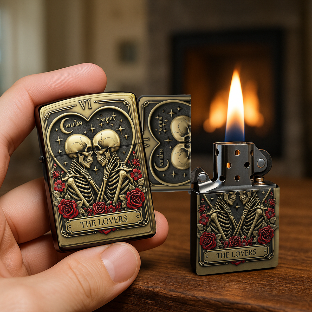 Rose and Skeleton Couple Lighter - Personalized Gift For Couple-Homacus