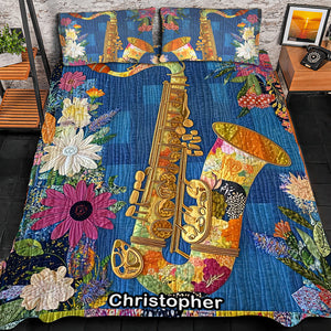 Floral Harmony Saxophone, Personalized Gifts For Saxophone Lovers Quilt Bed Set 03QNQN311224-Homacus