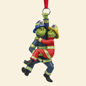 Playful Firefighter Couple Hanging Ornament, Personalized Gift For Firefighter Couple 03qhtn031025-Homacus