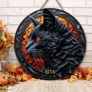 Personalized Black Cat Round Metal Sign 01hutn210824 Halloween Gifts-Homacus