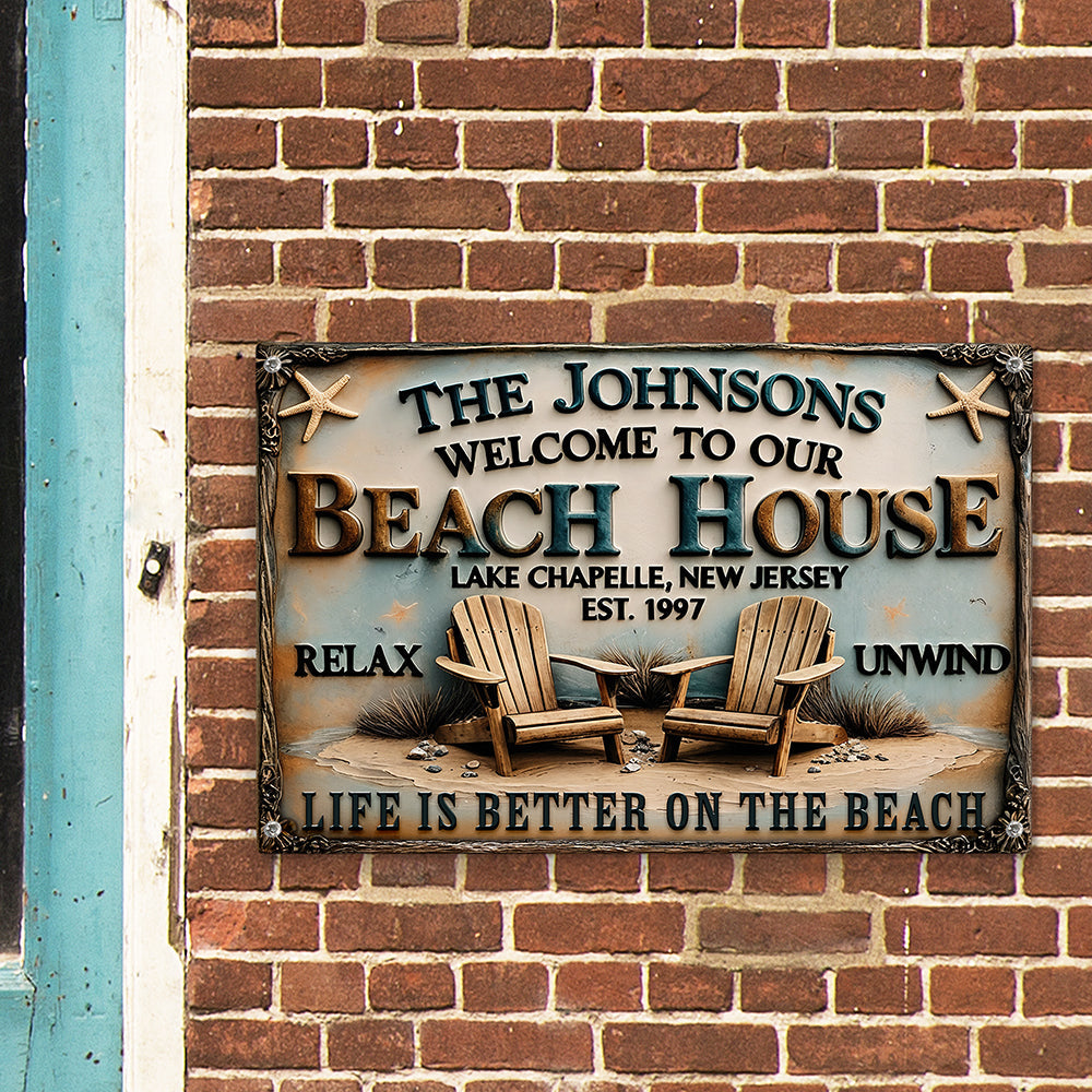 Beach House Entrance Metal Sign - Personalized Gifts For Family At Beach 01qhqn070725-Homacus