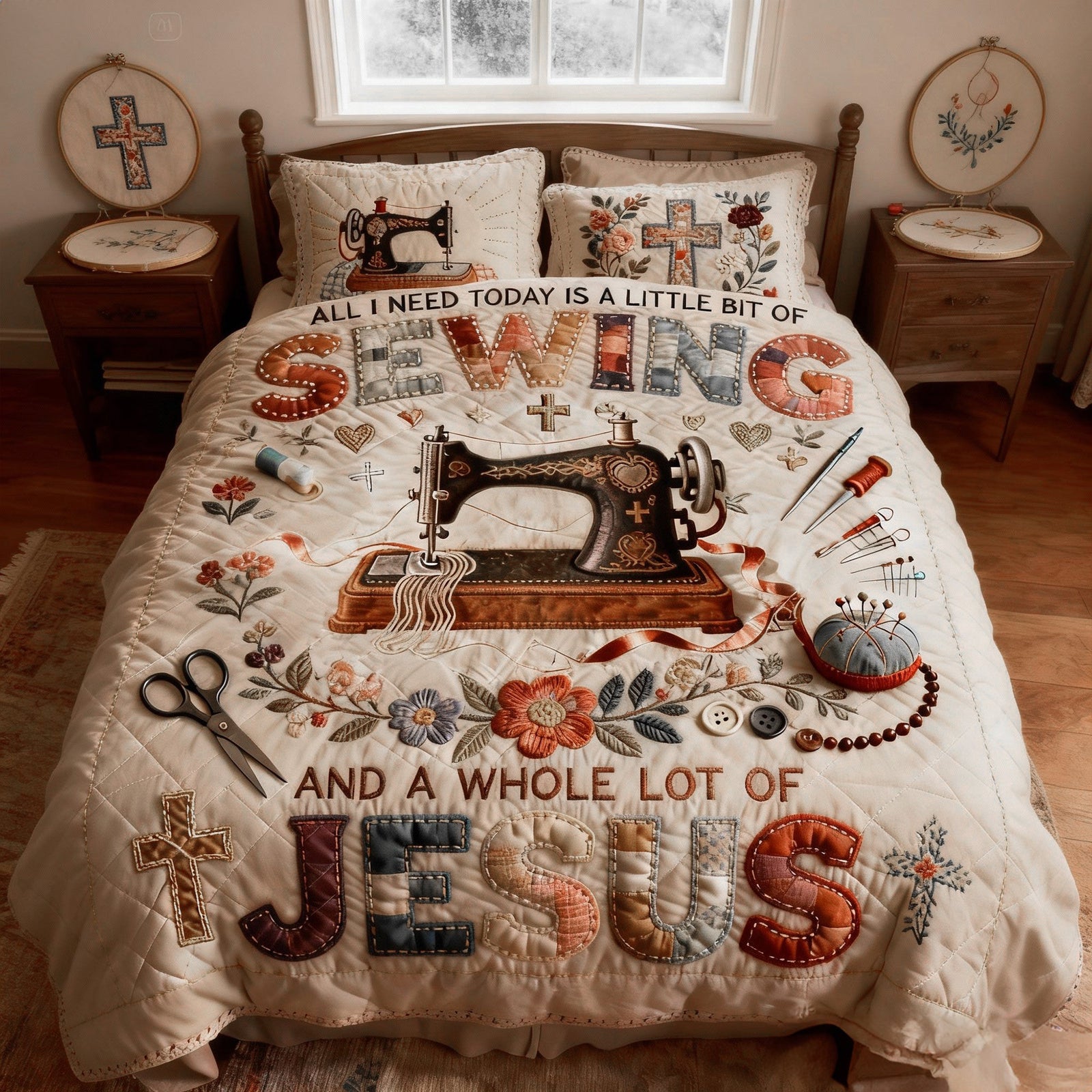Sewing With Faith Quilt Bed Set – Christian Gift For Sewing Lovers 05PALU231225-Homacus