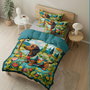 Dachshund Dogs In Floral Garden Quilt Bed Set Gift For Dog Lovers 04HULU200125-Homacus