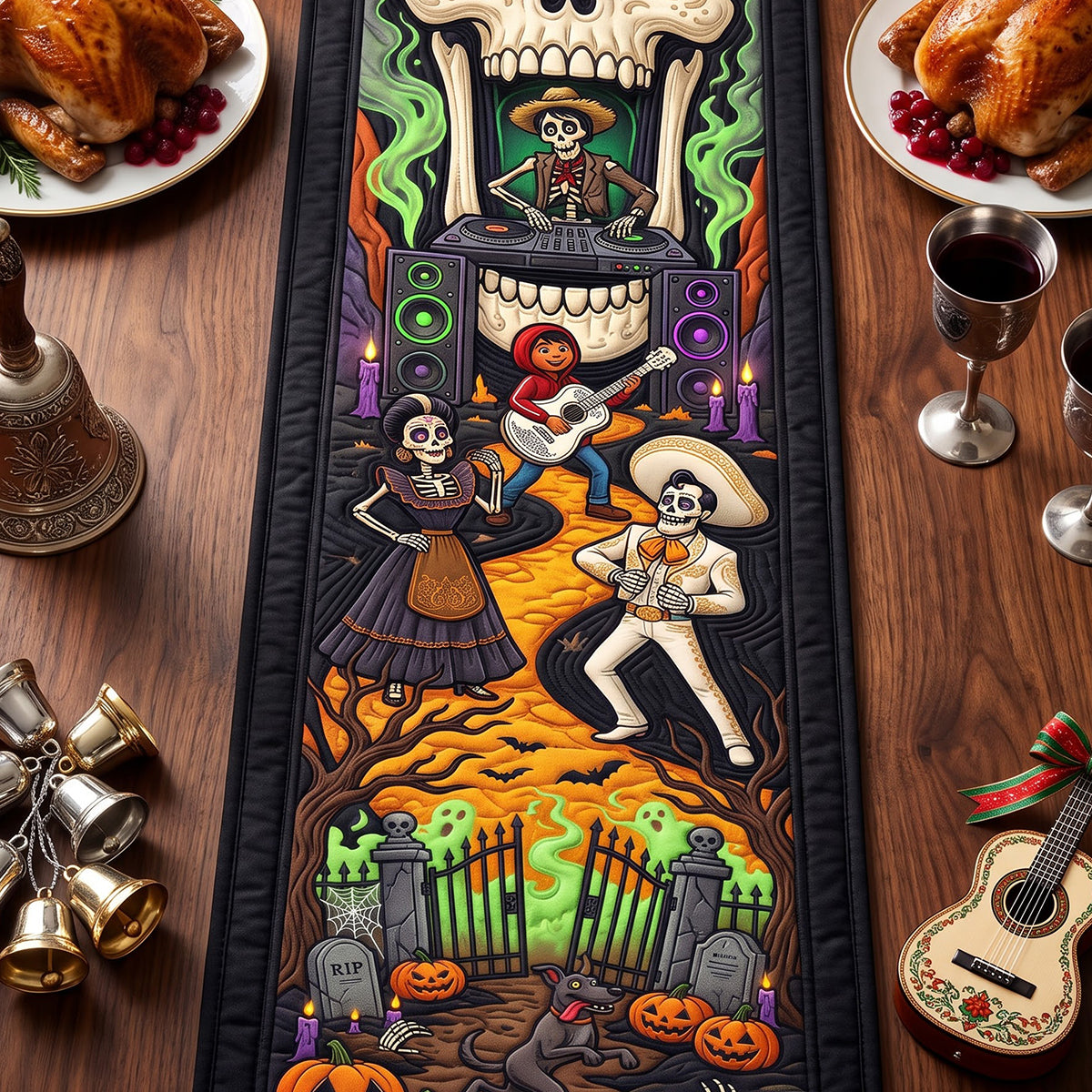 Spooky Fiesta Quilted Table Runner - Personalized Halloween Gifts For Family 02hata240826