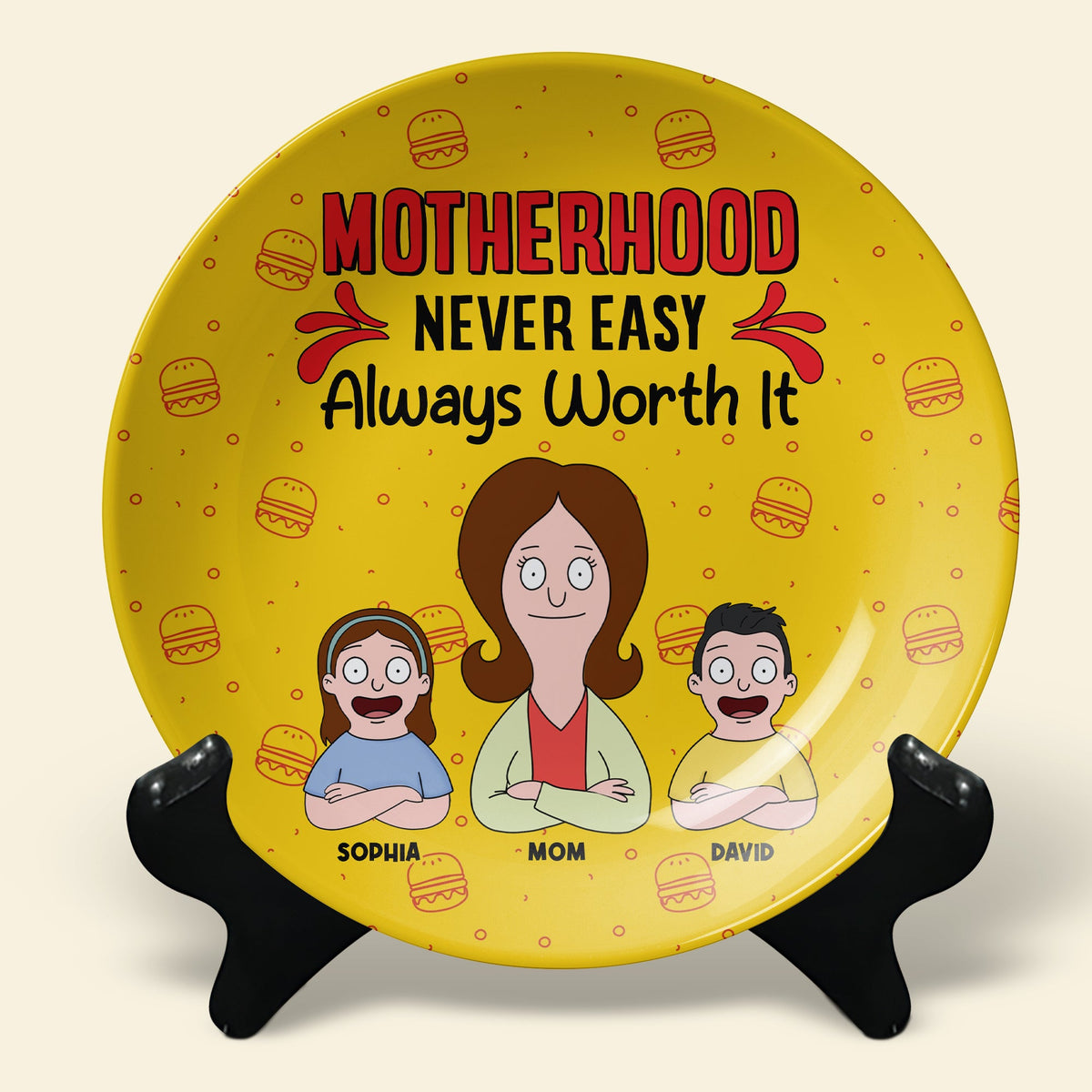 Personalized Gifts For Mom Ceramic Round Plate 03totn130325hg Motherhood Never Easy - Always Worth It-Homacus