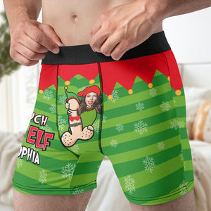 Custom Photo Gifts For Men Boxers, Funny Couple Touch My Elf 01toqn240924-Homacus