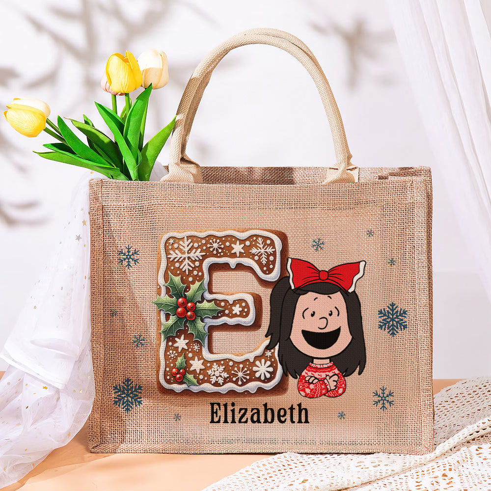 Personalized Gifts For Kids Jute Tote Bag Christmas Alphabet 05HUQN151124HH-Homacus