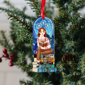 Personalized Christmas Gifts For Book Lovers Ornament 04hupu160924pa A Girl Sitting On Stack Of Books Reading-Homacus