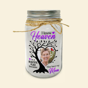 Custom Photo Memorial Gifts For Family Mason Jar Light 04kaqn030125 Heaven Is A Beautiful Place Because They Have My Parents-Homacus