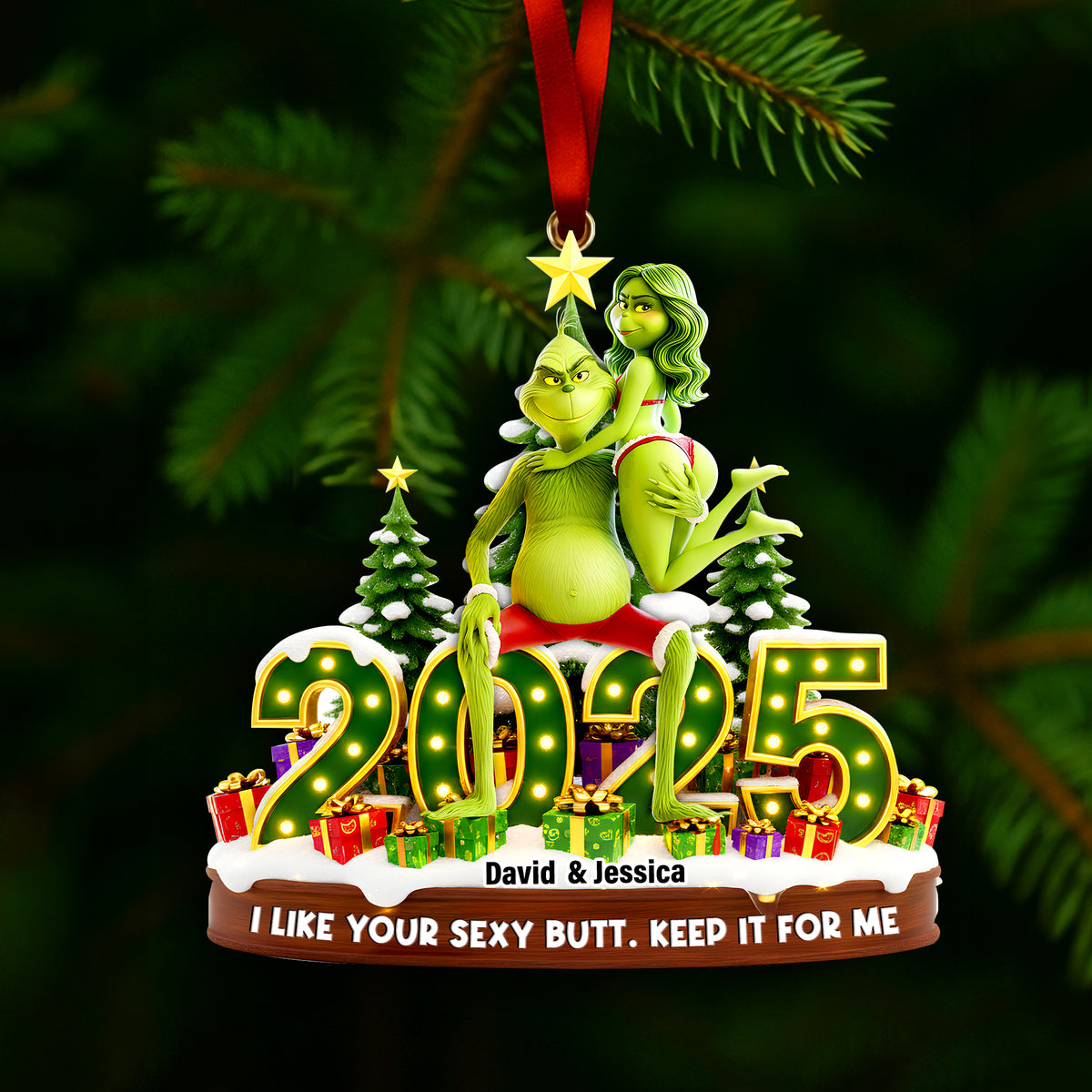 Playful Green Couple Ornament - Personalized Gift For Couples 06OHLU121125-Homacus