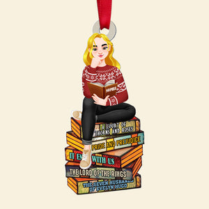 Personalized Gifts For Book Lovers Christmas Ornament 04hutn140924pa Girl Sitting On Stack Of Books Reading-Homacus