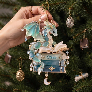 Book Dragon Sea Glass Acrylic Ornament - Personalized Gifts For Book Lovers 01qhlu250926