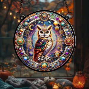 Personalized Gifts For Owl Lovers, Suncatcher Hanging Ornament Stained Glass Owl Design 01HUMH210824-Homacus