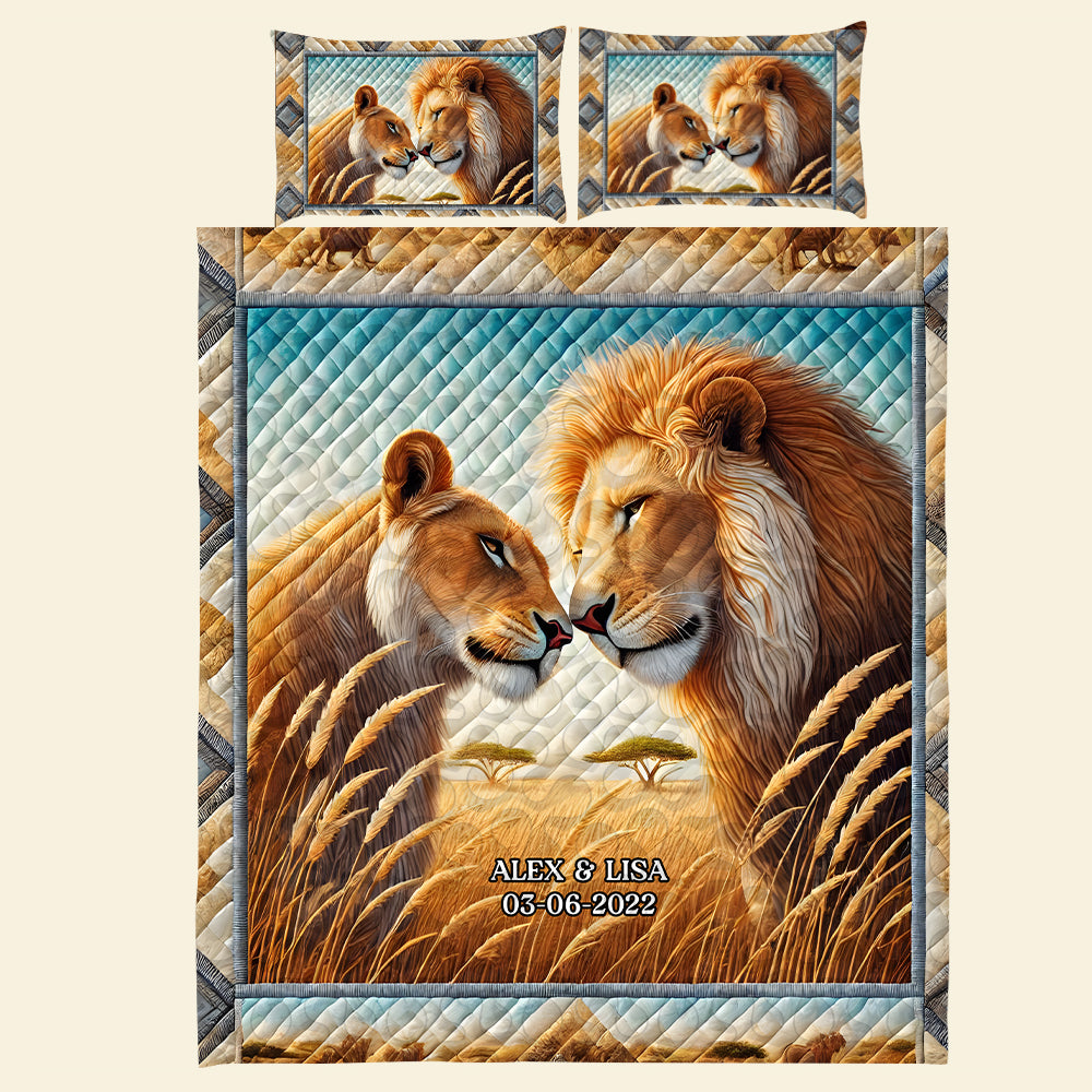 Personalized Gifts For Couple Quilt Bed Set, Romantic Lion Couple King & Queen 01QHMH251224-Homacus