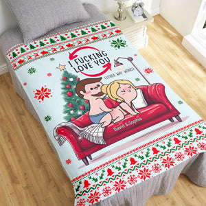 Personalized Gift for Couple, Naughty Couple On Sofa Christmas Blanket 03toqn031024hh-Homacus