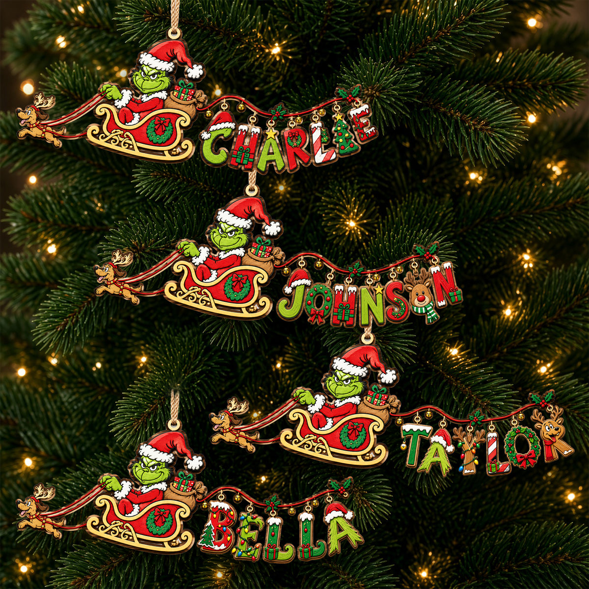 Name Art Mischievous Sleigh Ornament, Personalized Gifts 04QHLU220926