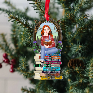 Personalized Christmas Gifts For Book Lovers Ornament 06hupu160924pa A Girl Sitting On Stack Of Books Reading-Homacus