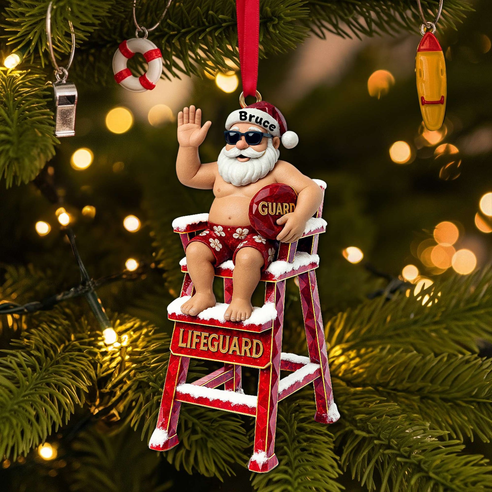 Caricature Beach Santa Lifeguard Ornament - Personalized Christmas Gifts For Beach Lifeguard 04OHLU210825-Homacus