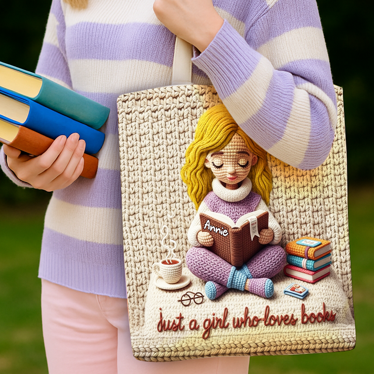 Knitted Girl Reading Book Tote Bag - Personalized Gifts For Book Lovers 03TGLU290725-Homacus