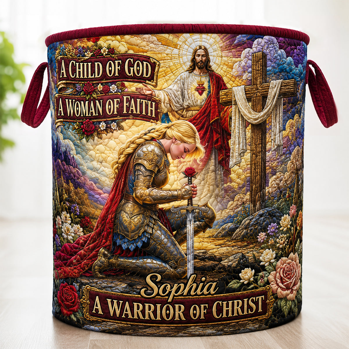 Kneeling Knight Quilted Laundry Basket - Personalized Gifts For Christians 01hudt180726-Homacus