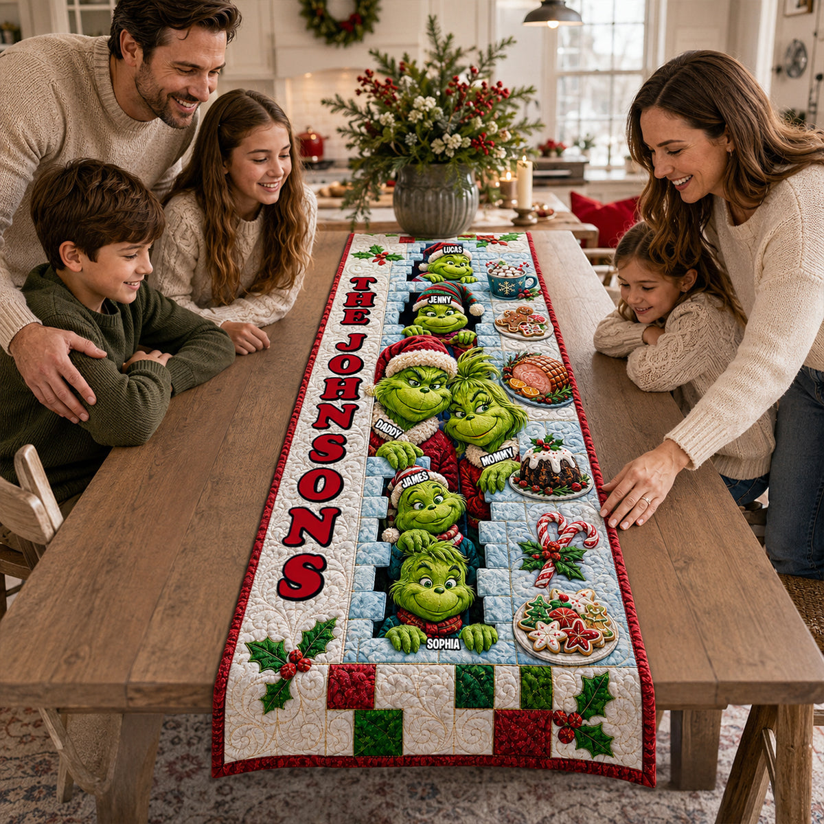 Playful Family Quilted Table Runner, Personalized Christmas Gifts For Family 02qhtn210826-Homacus