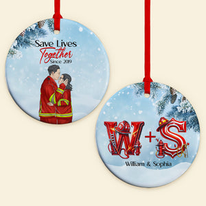 Personalized Christmas Gifts For Couple Ceramic Ornament Firefighter Couple 03OHMH171024TM-Homacus