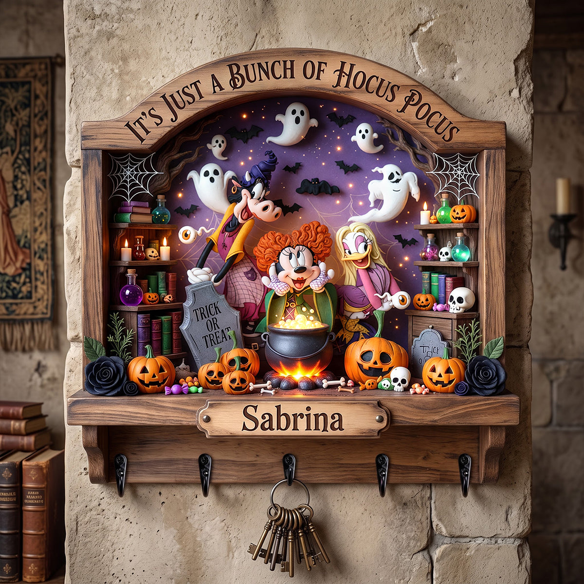 Spooky Witch Squad Acrylic Key Hanger - Personalized Gifts For Halloween Key Hanger 02NATN040826