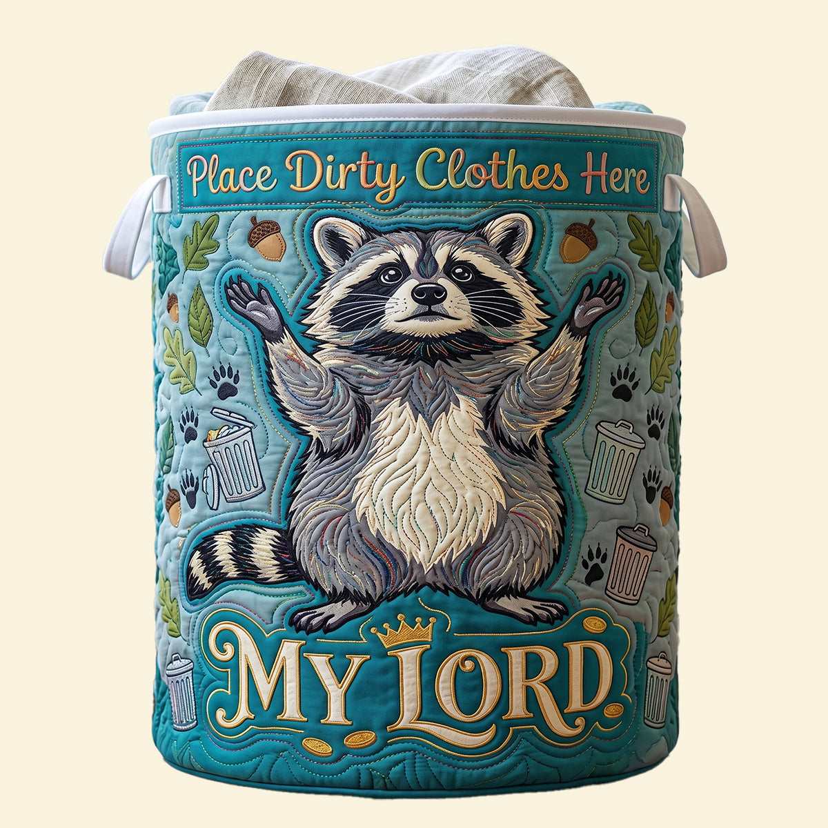 Adorable Raccoon Quilted Laundry Basket Personalized Gifts 03HUTN100726