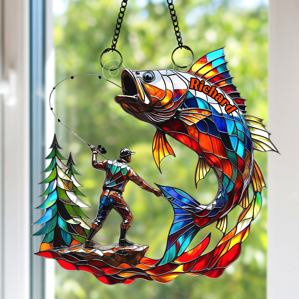 Fishing Scene Suncatcher Ornament - Personalized Gifts For Fishing Lovers 01tgqn020825-Homacus