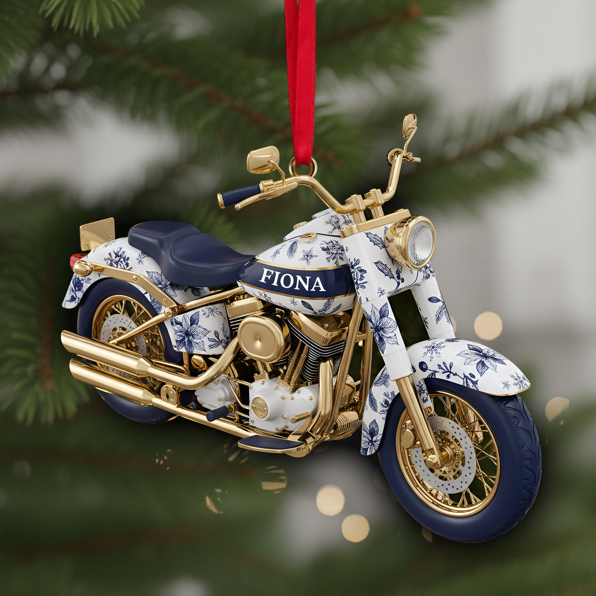 Motorcycle Toile de Jouy Christmas Ornament Personalized Gifts for Bikers 05PGLU061025-Homacus