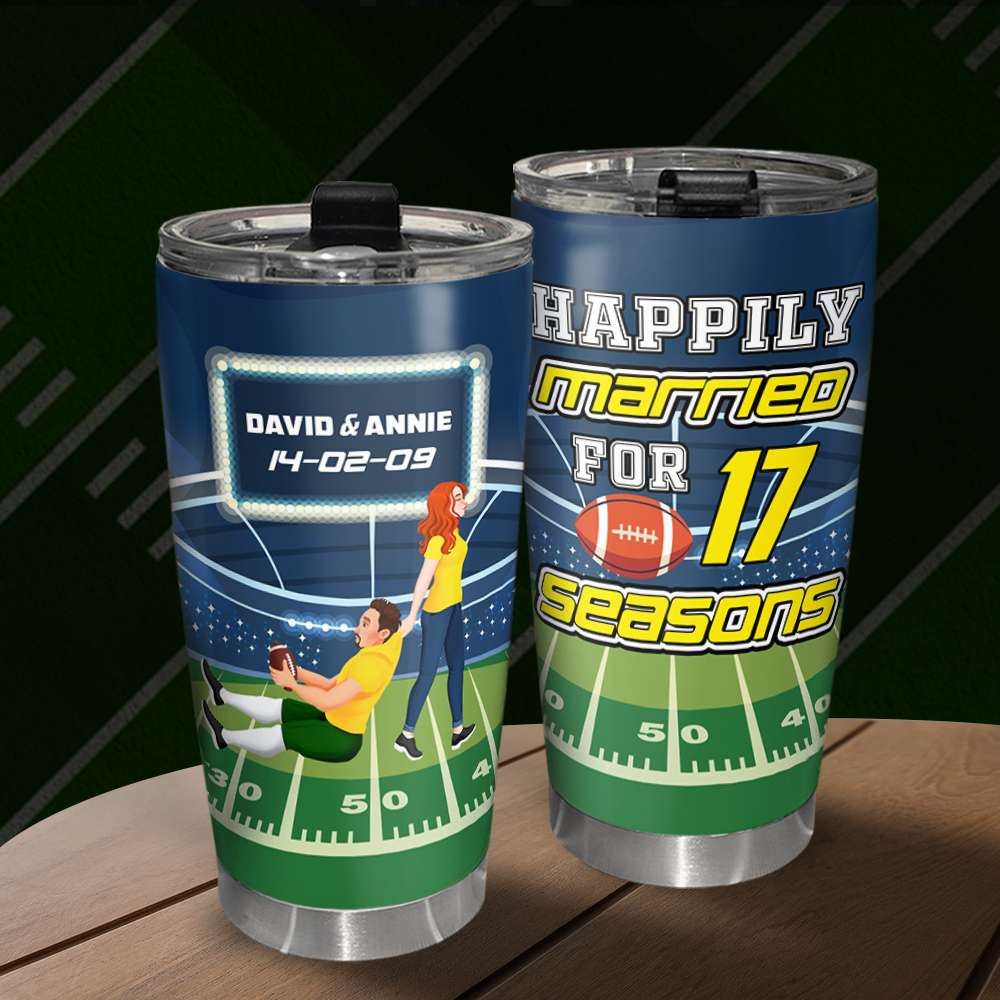 Personalized Gifts For American Football Couple 20oz Tumbler Happily Married 02TOLU110125PA-Homacus