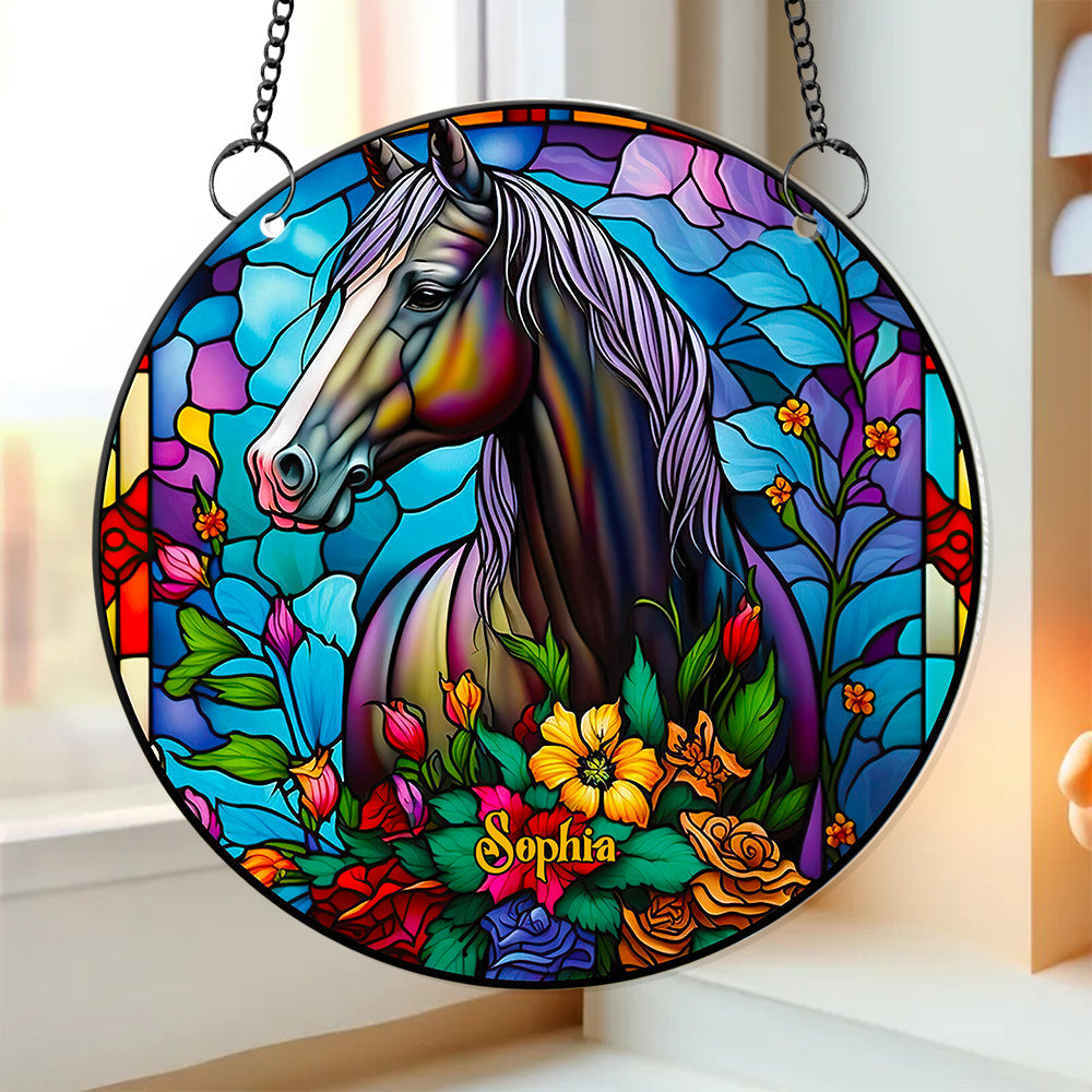 Horse With Flowers Suncatcher - Personalized Gifts For Horse Lover 04ACDT280824-Homacus