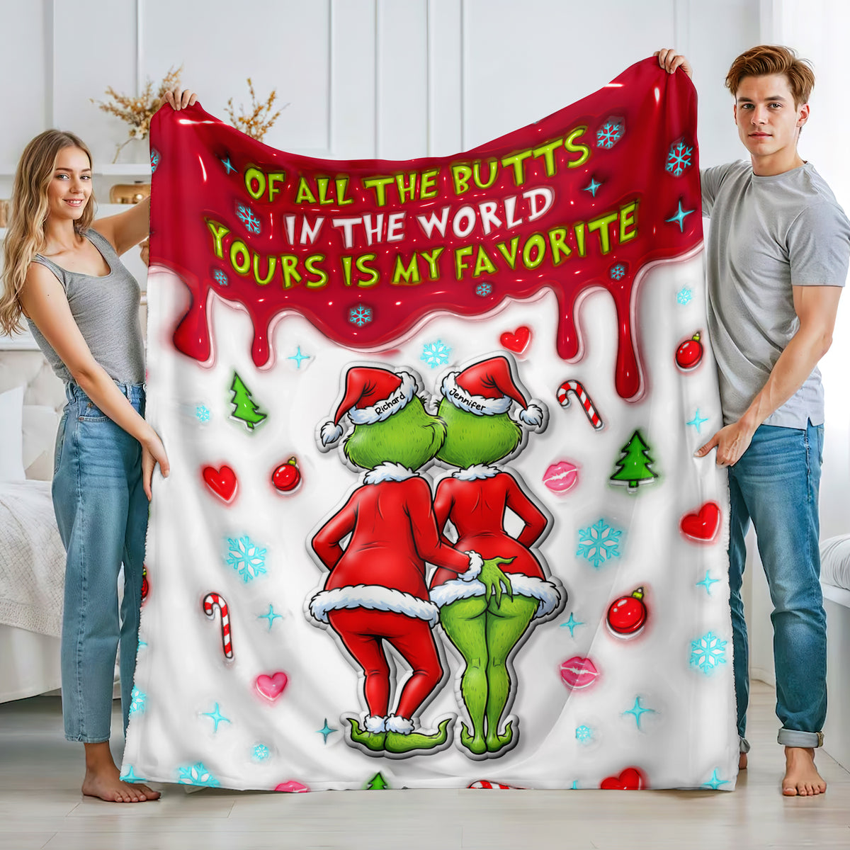 Naughty Green Monster Couple Blanket - Personalized Gifts For Couples 04NAQN031125-Homacus
