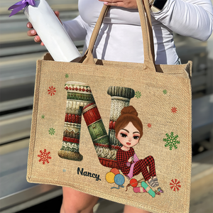 Personalized Gift For Knitters Alphabet Christmas Jute Tote Bag 01HUPU181124HH-Homacus