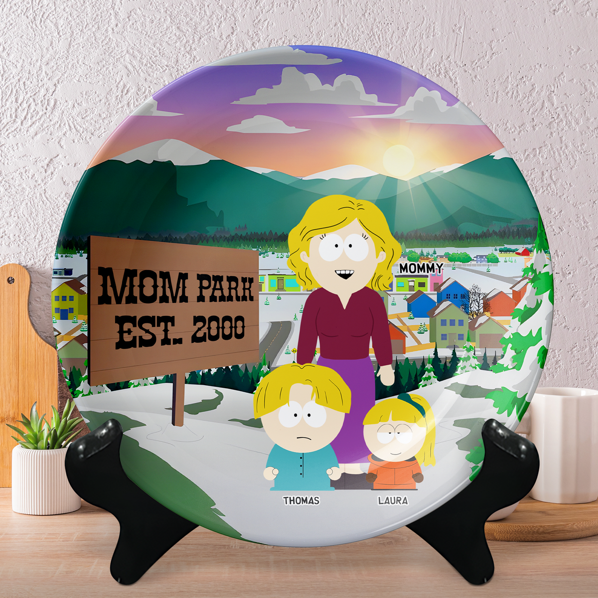 Personalized Gift For Mom Ceramic Round Plate, Mom Park 02TGPU010425HG-Homacus