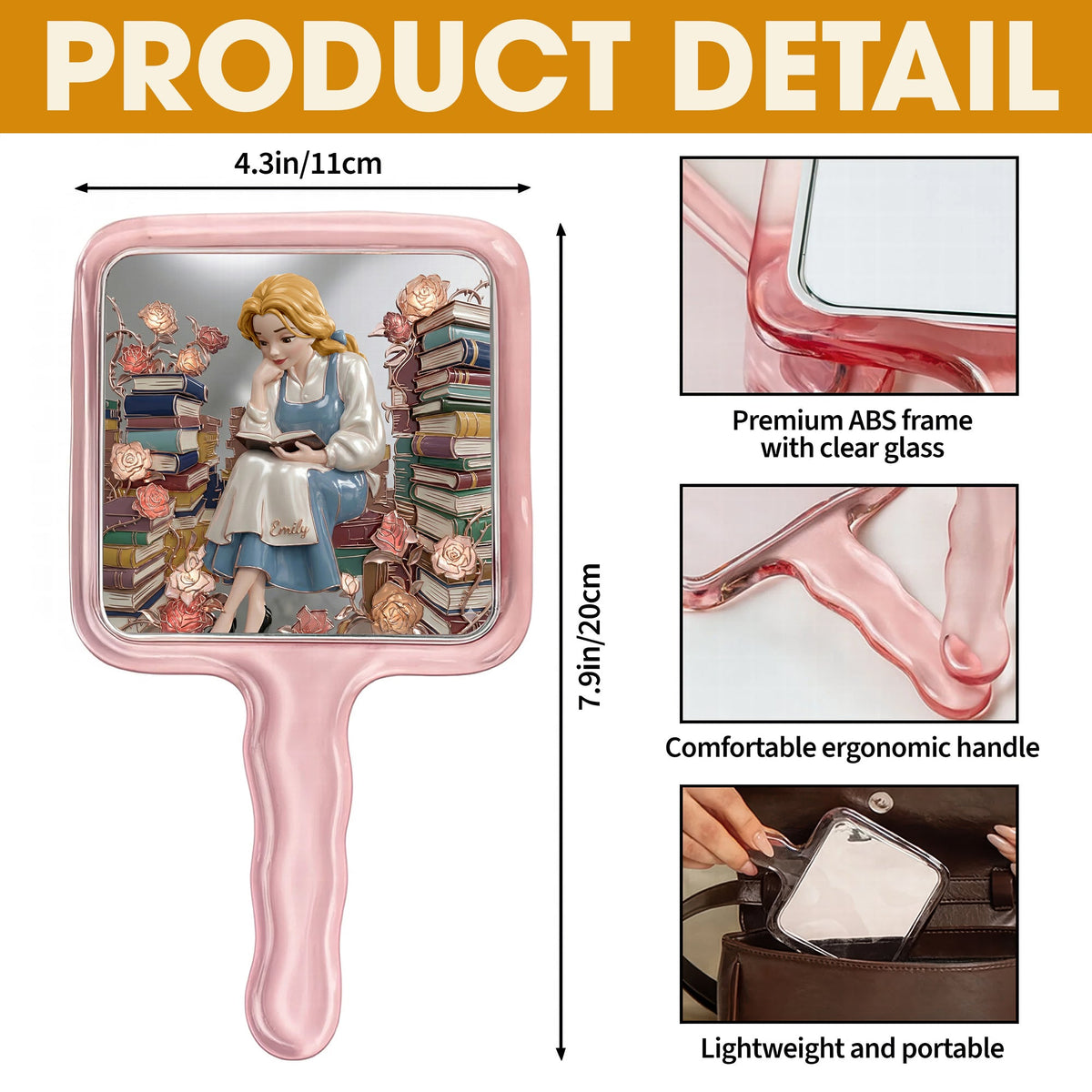 Girl in Books Handle Mirror - Personalized Gifts For Reading Girls 04qhqn031225-Homacus