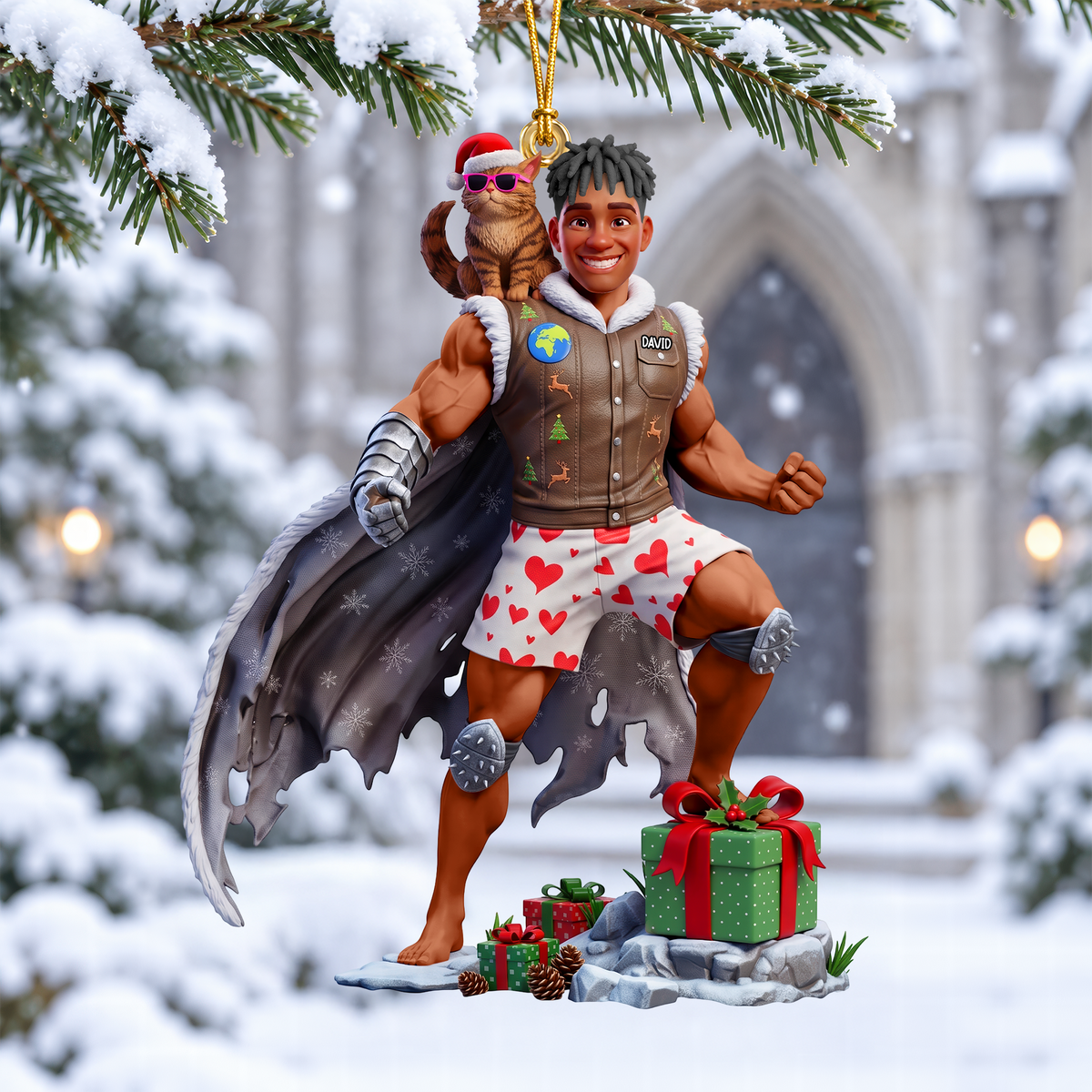 Funny Adventure Men With Cat Ornament - Personalized Gifts For Christmas Ornament 01HUQN300926