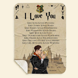 Personalized Gift For Couples, Couple Blanket 02HUDT260924PA Wizard Couple Kissing-Homacus