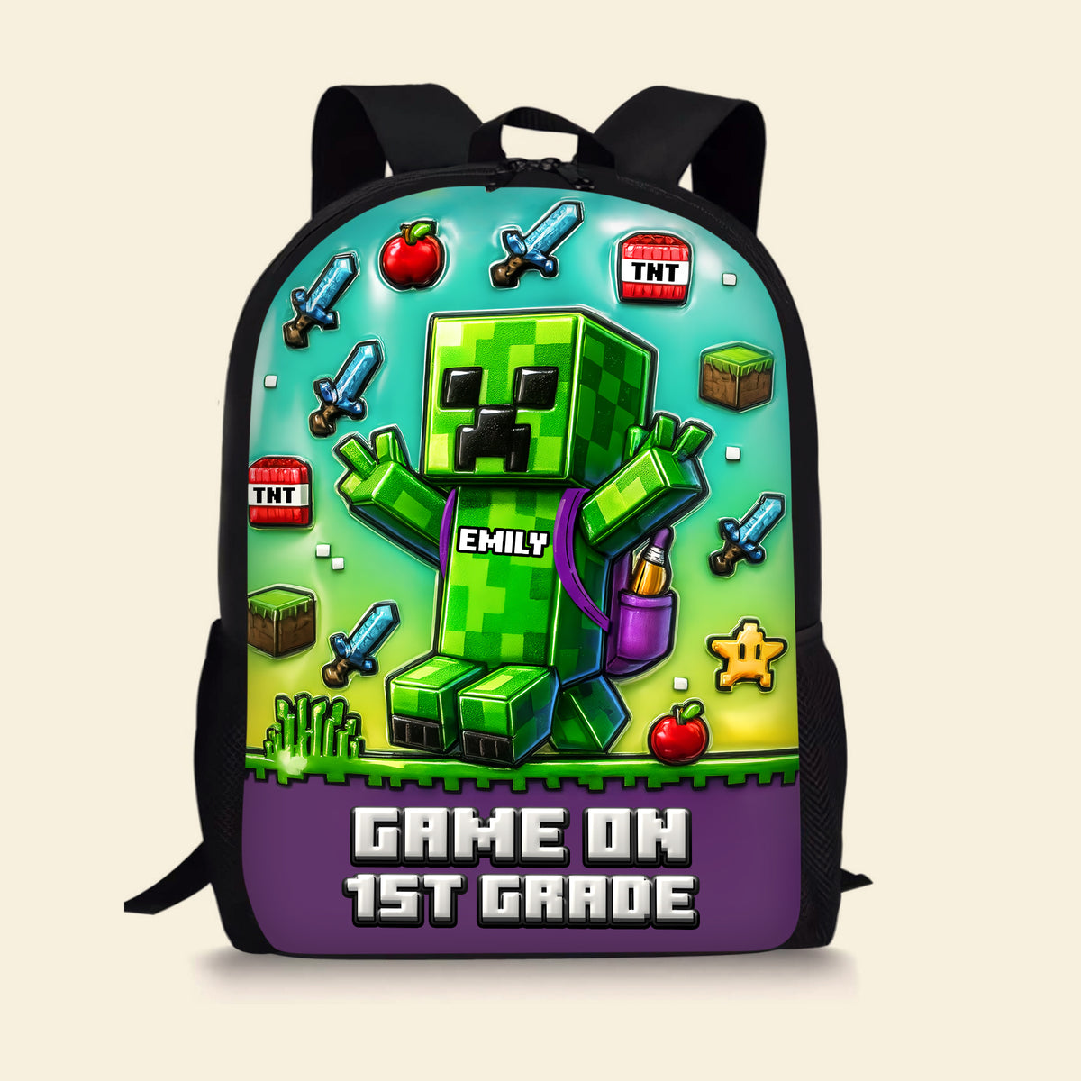 Green Pixel Hero School Bag - Personalized Gifts For Kids 02tgta070825-Homacus