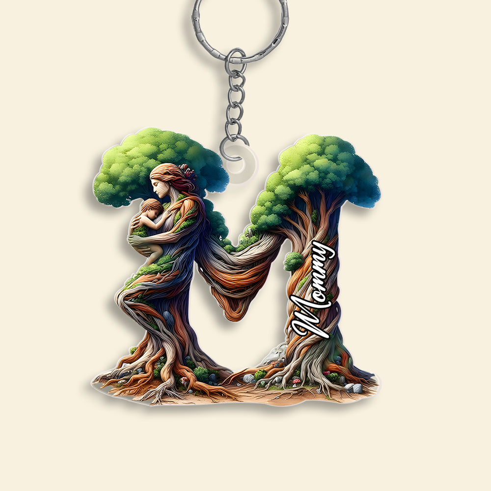 Personalized Gift For Mom Alphabet Keychain, Mom Tree Hugging Kid Custom Initial Letter 01qhmh280225-Homacus