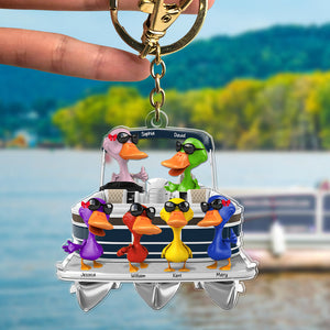 Personalized Gift For Pontoon Lover Keychain, Happy Ducks On Pontoon Trip 02qhqn181224-Homacus
